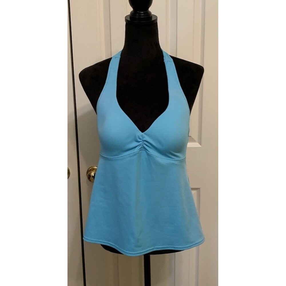 Lands End Womens Size 12 A Tankini Top Blue Halter V Neck Underwire